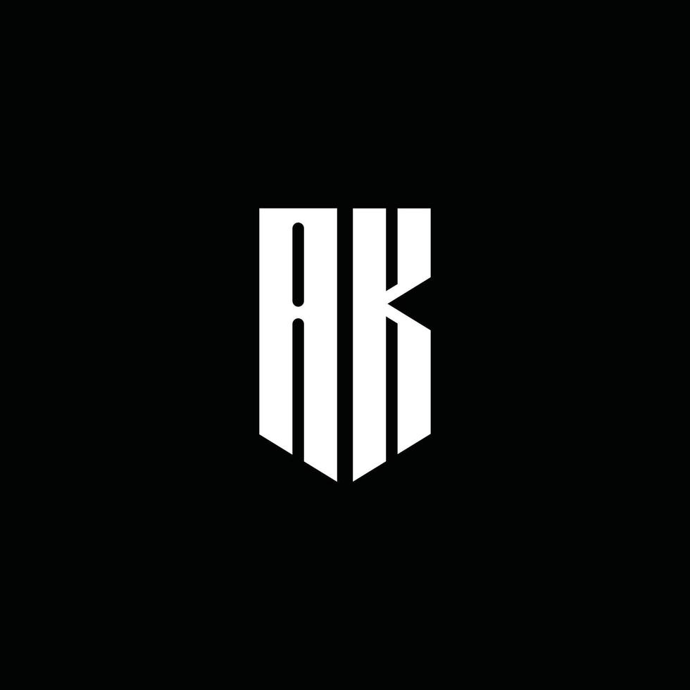 monogramme du logo ak avec style emblème isolé sur fond noir vecteur