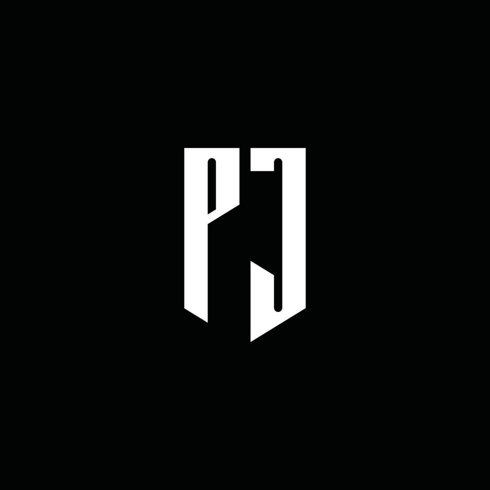 monogramme du logo pj avec style emblème isolé sur fond noir vecteur
