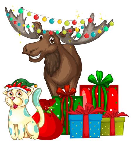 Thème de Noël avec le renne et le chat vecteur
