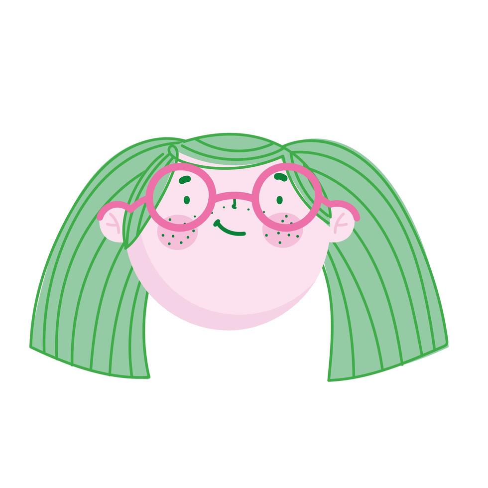 fille mignonne de visage avec des enfants de personnage de dessin animé de lunettes vecteur