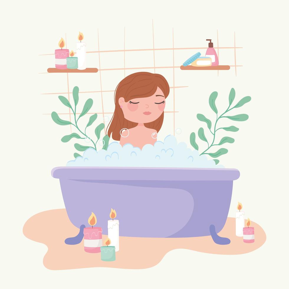 fille relaxante dans la baignoire vecteur