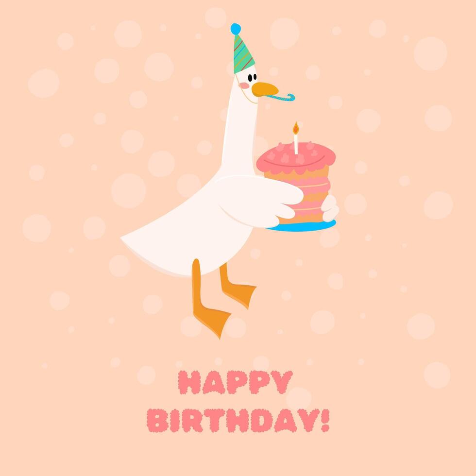 mignonne OIE en portant une anniversaire gâteau avec une bougie.heureuse anniversaire. utilisé pour salutation carte, et affiche conception. vecteur