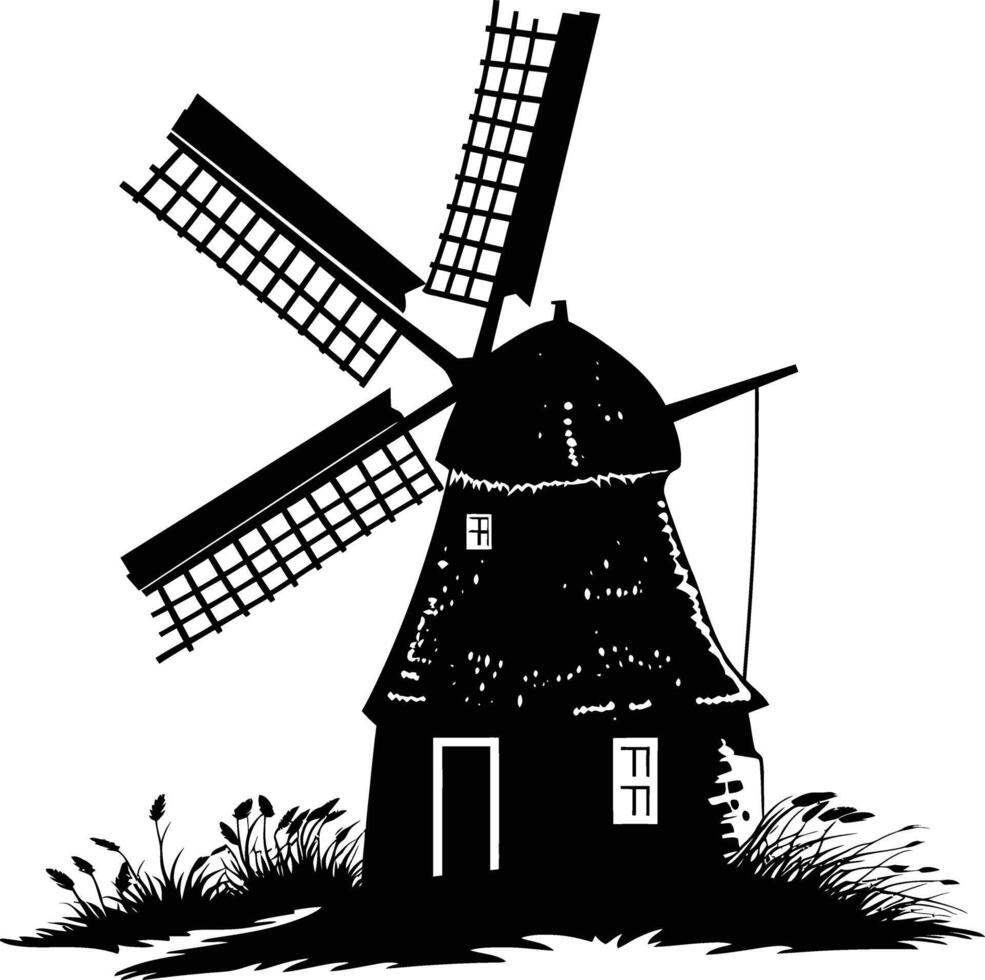 ai généré silhouette Moulin à vent noir Couleur seulement plein corps vecteur