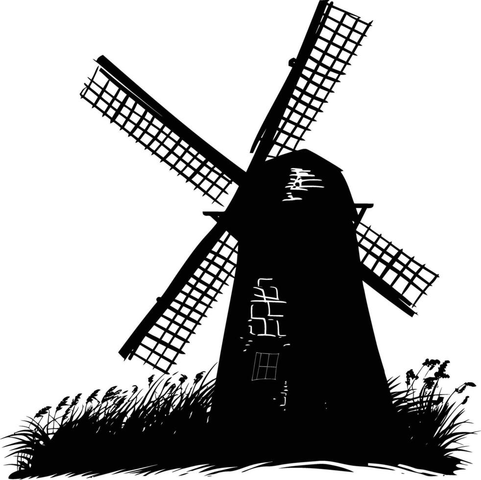 ai généré silhouette Moulin à vent noir Couleur seulement plein corps vecteur