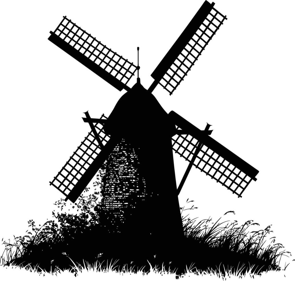 ai généré silhouette Moulin à vent noir Couleur seulement plein corps vecteur