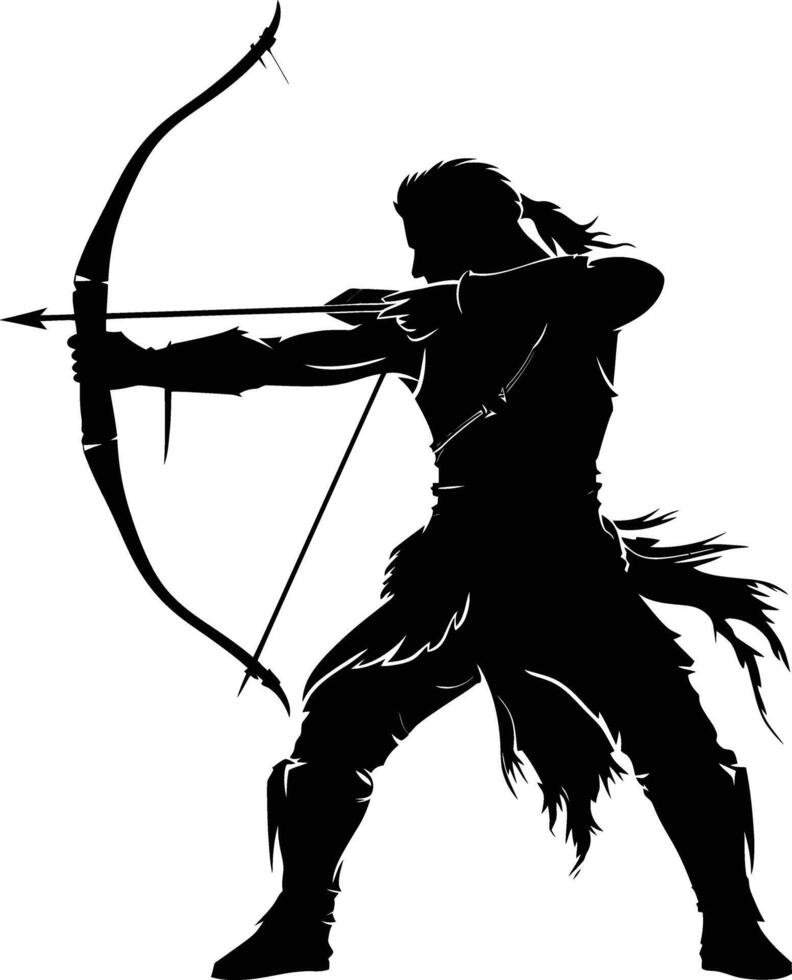 ai généré silhouette elfe ou elfes mythique course de Jeu archer en portant une arc noir Couleur seulement vecteur