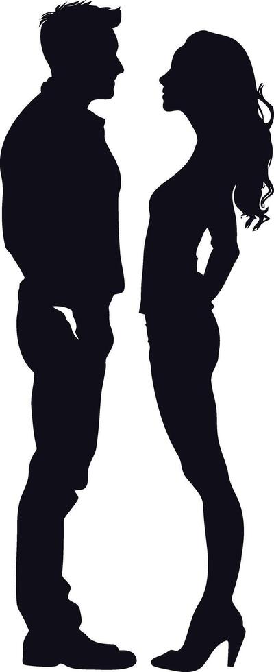 ai généré silhouette couple de homme et femmes plein corps noir Couleur seulement vecteur