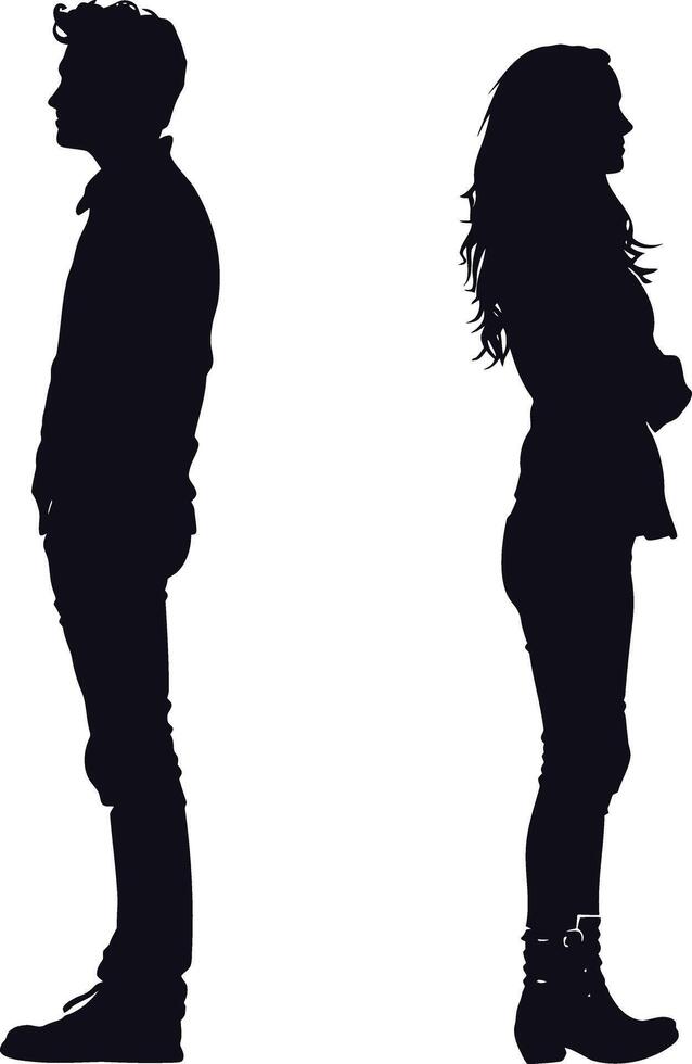 ai généré silhouette couple de homme et femmes plein corps noir Couleur seulement vecteur