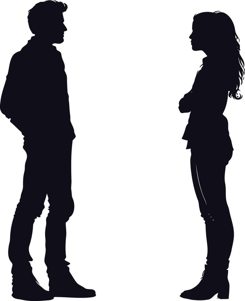 ai généré silhouette couple de homme et femmes plein corps noir Couleur seulement vecteur