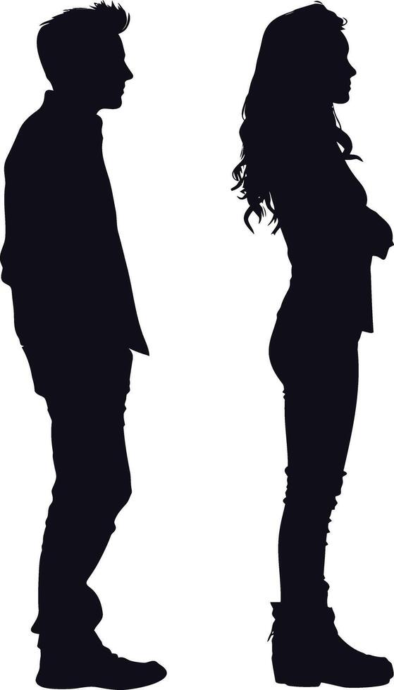 ai généré silhouette couple de homme et femmes plein corps noir Couleur seulement vecteur