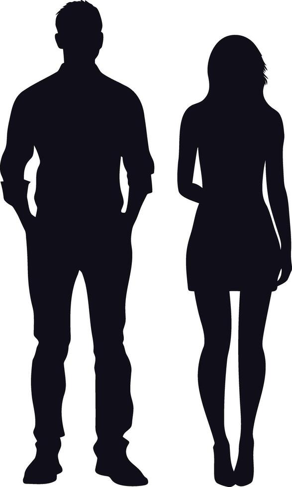 ai généré silhouette couple de homme et femmes plein corps noir Couleur seulement vecteur