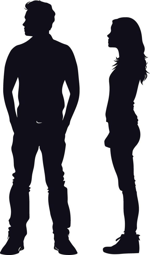 ai généré silhouette couple de homme et femmes plein corps noir Couleur seulement vecteur