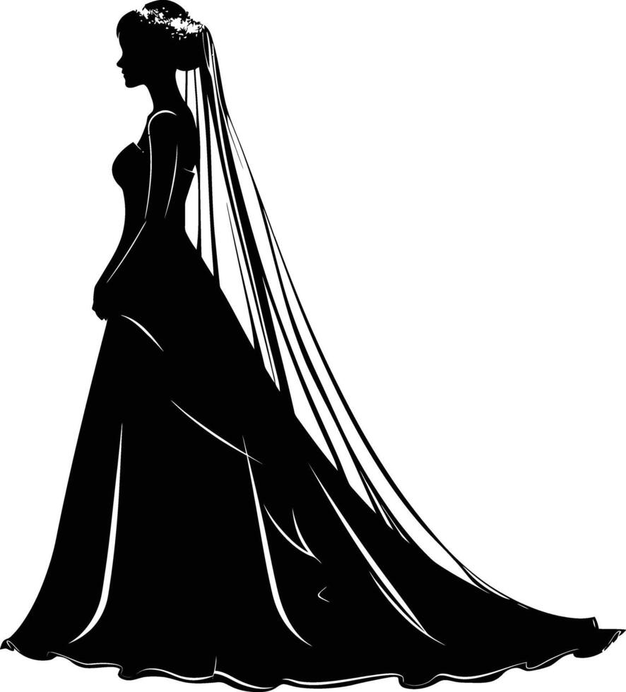 ai généré silhouette le la mariée femme plein corps noir Couleur seulement vecteur