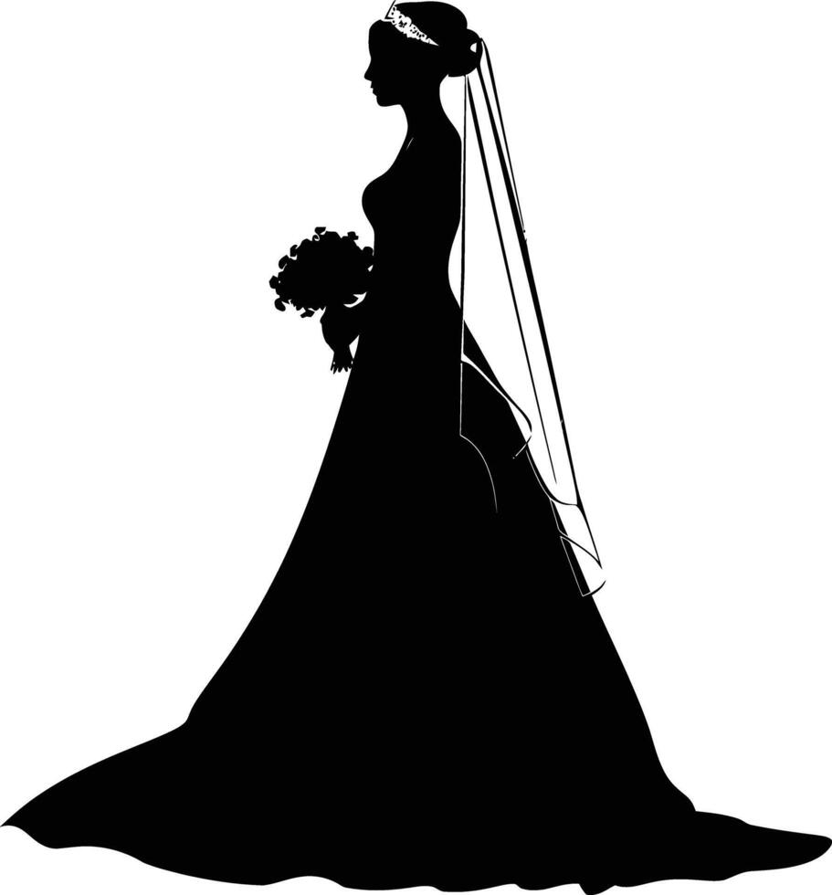ai généré silhouette le la mariée femme plein corps noir Couleur seulement vecteur