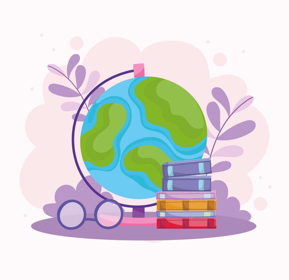 globe et livres d'école vecteur