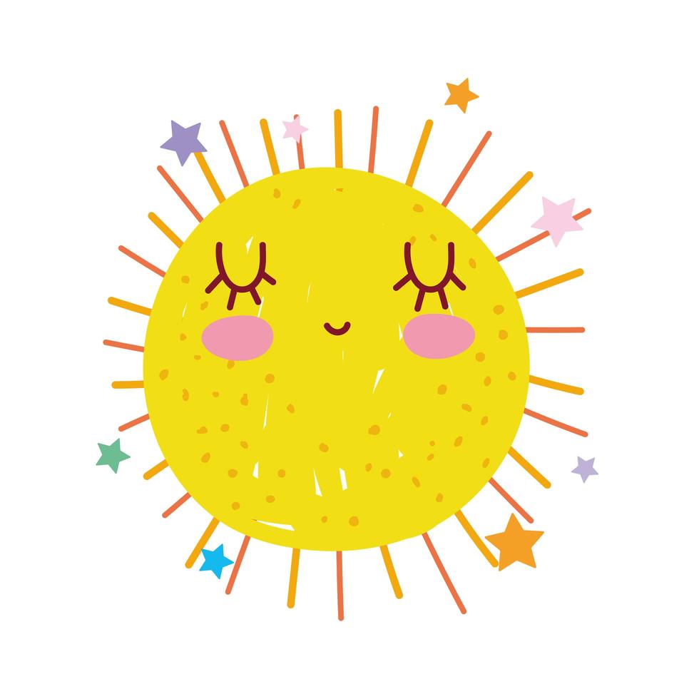 joli soleil d'été avec dessin animé d'étoiles vecteur