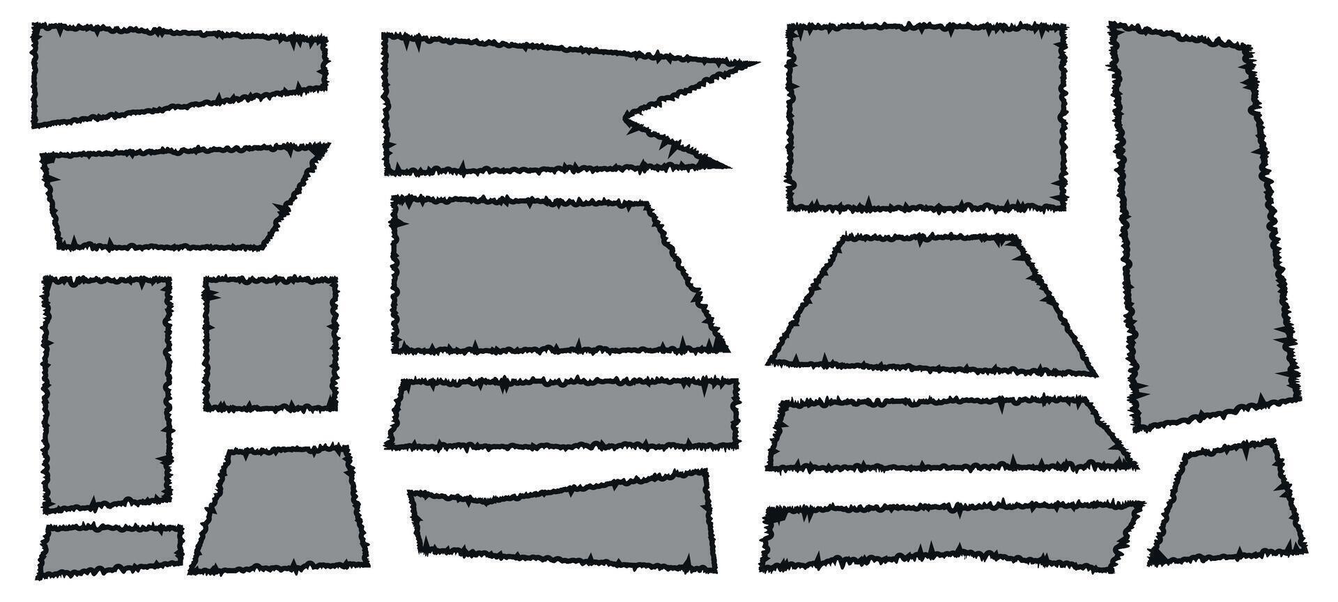 une ensemble de déchiré cadres avec tout droit bords. déchiré rectangles et carrés. vecteur illustration de géométrique formes pour rétro collage conception, la toile conception.