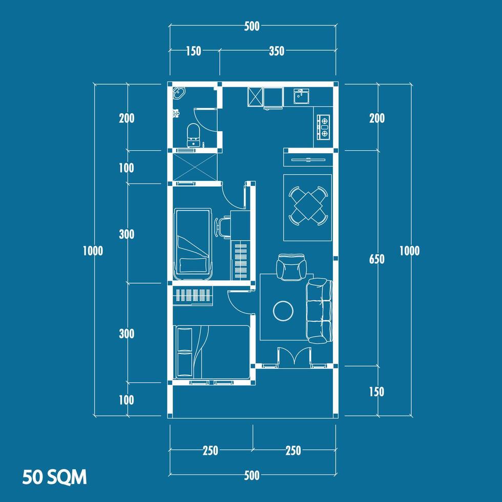 sol plan plan type 50 m², figure de le griffonner esquisser de le construction et le industriel squelette de le structure et dimensions. vecteur eps dix