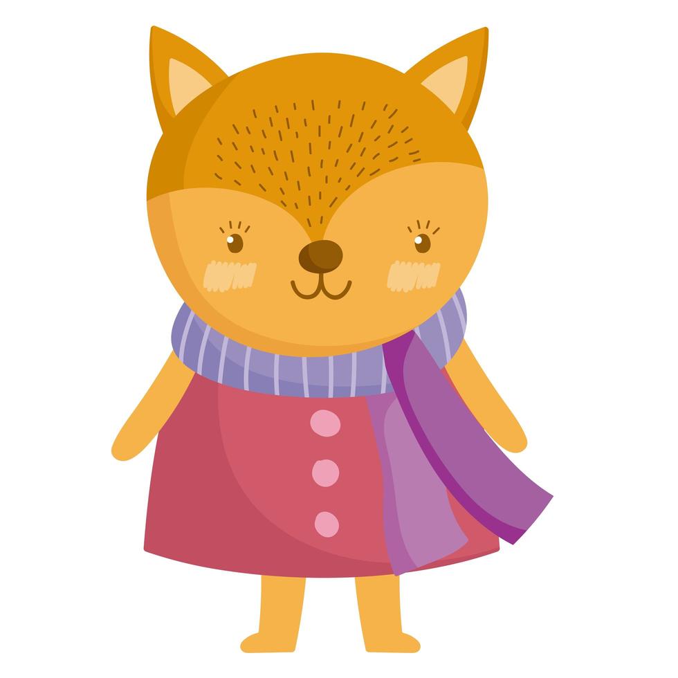 joyeux noël, renard femelle avec l'isolement de l'icône de célébration de dessin animé robe vecteur