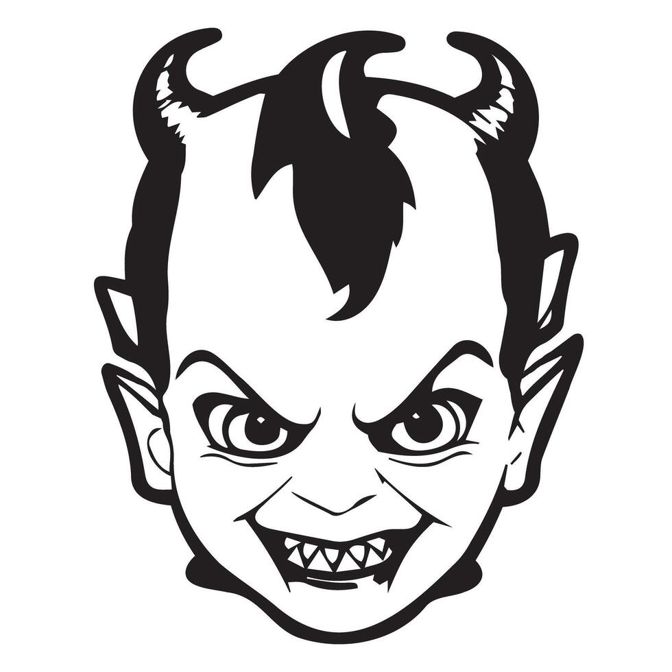 bébé diable dessin animé noir et blanc vecteur illustration logo