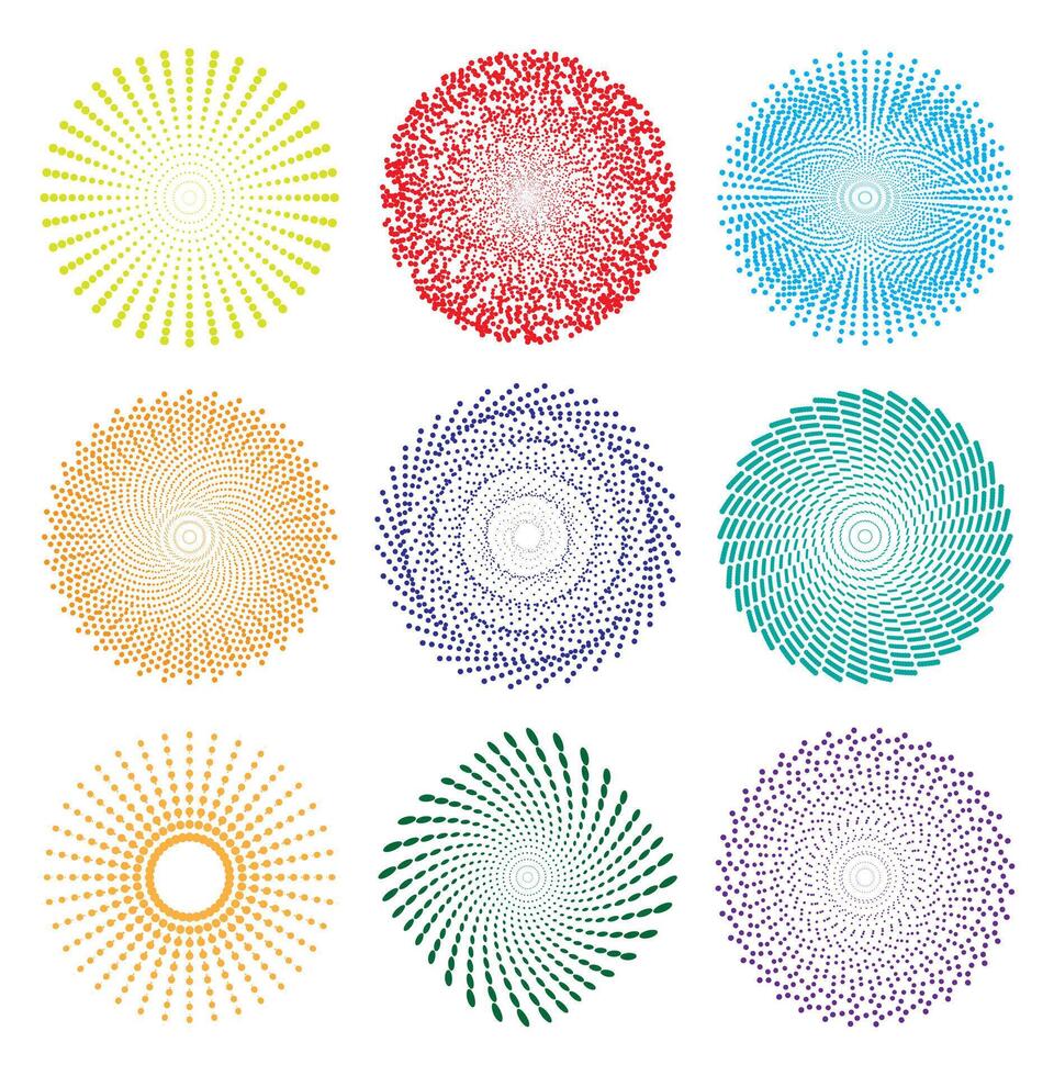 demi-teinte points dans cercle spirale forme cycle Créatif symboles vecteur. vecteur