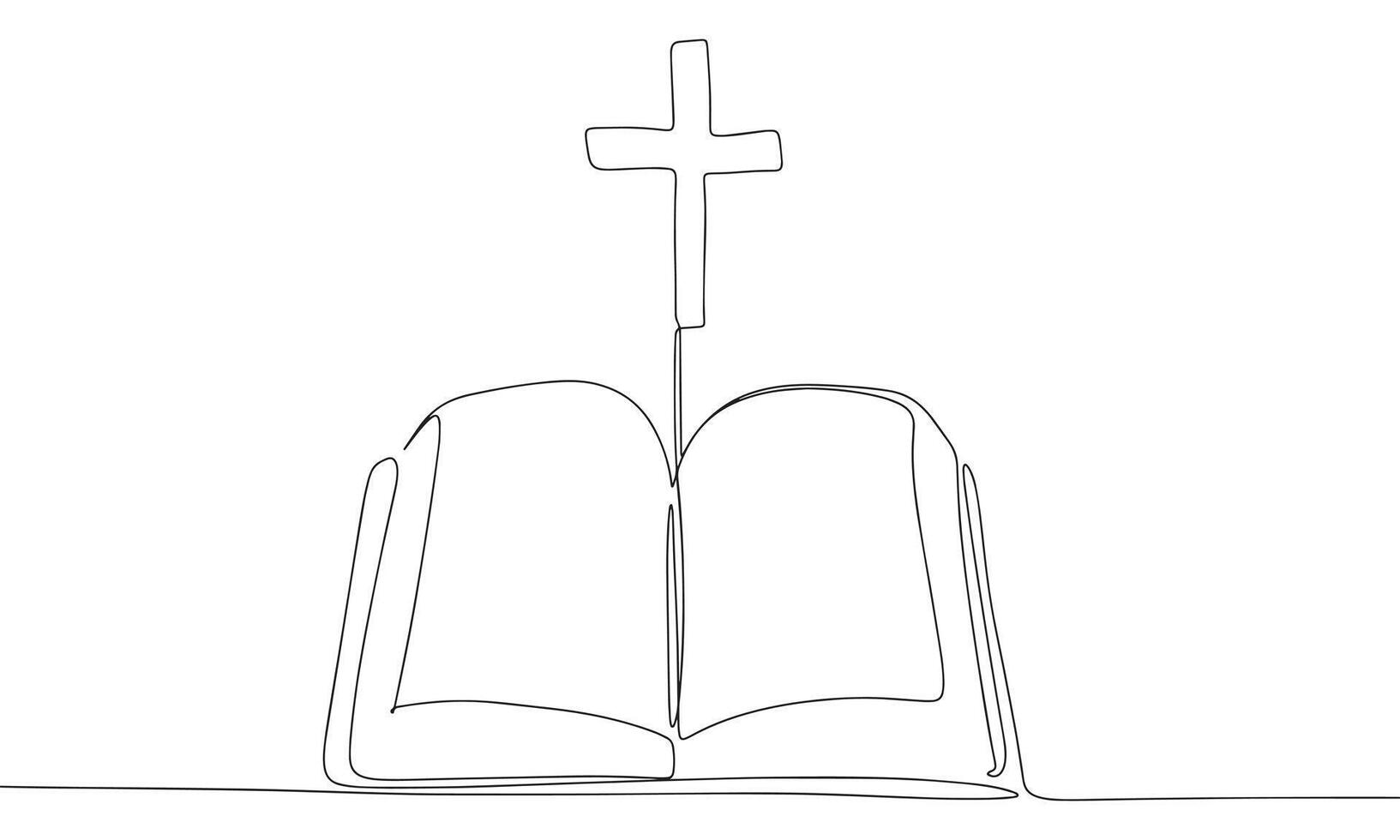 un ligne continu traverser dans livre. ligne art Christian traverser dans Bible isolé sur blanc Contexte. main tiré vecteur art.