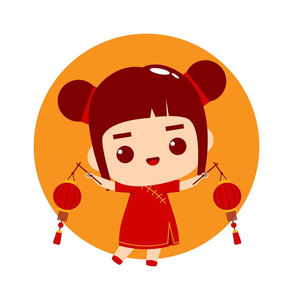 mignonne fille dessin animé personnage chinois Nouveau année vecteur