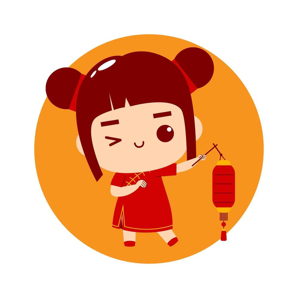 mignonne fille dessin animé personnage chinois Nouveau année vecteur
