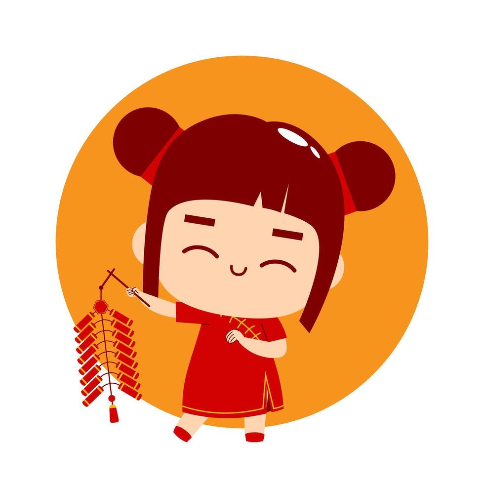 mignonne fille dessin animé personnage chinois Nouveau année vecteur