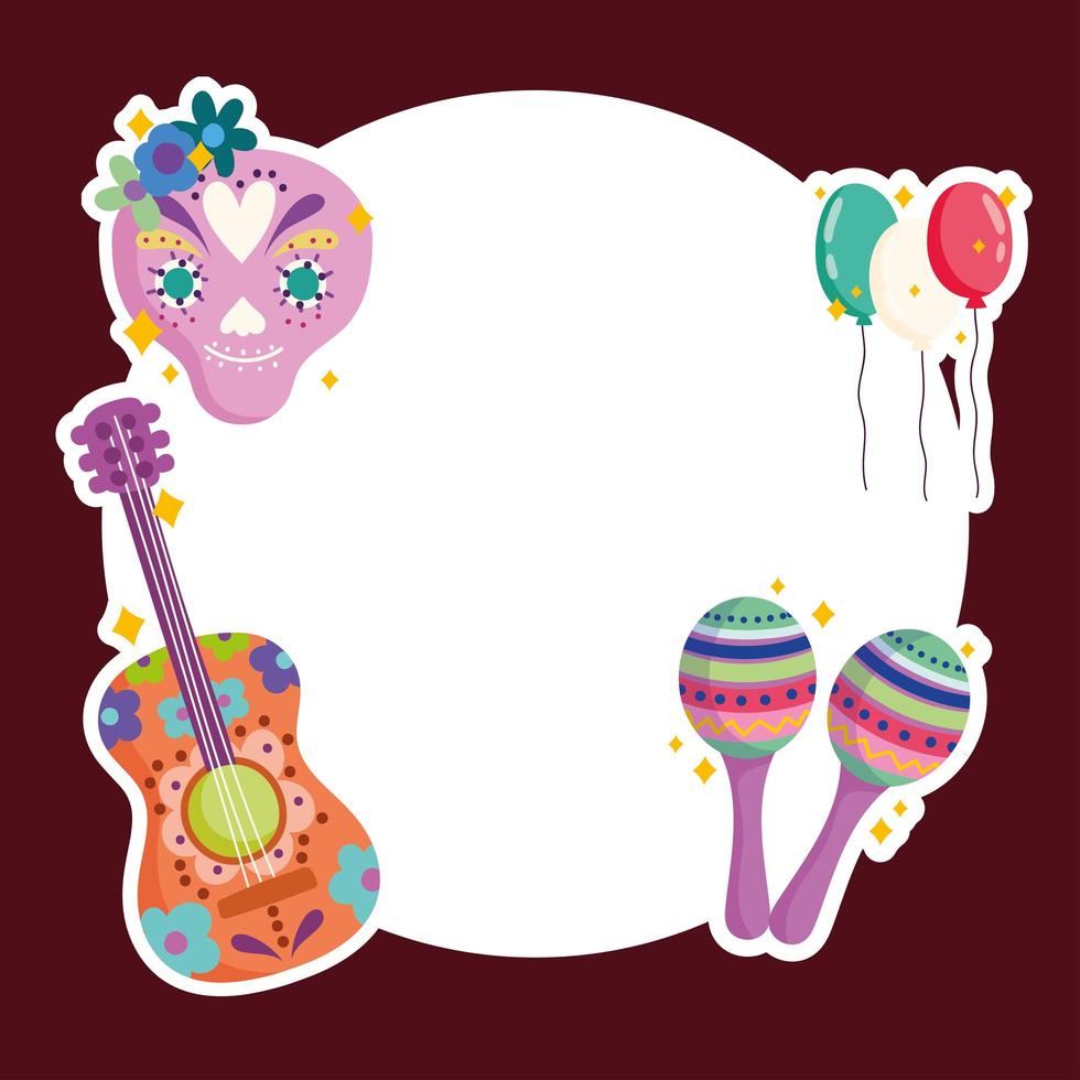 insigne de ballons de crâne de maraca de guitare de musique traditionnelle de culture du mexique vecteur