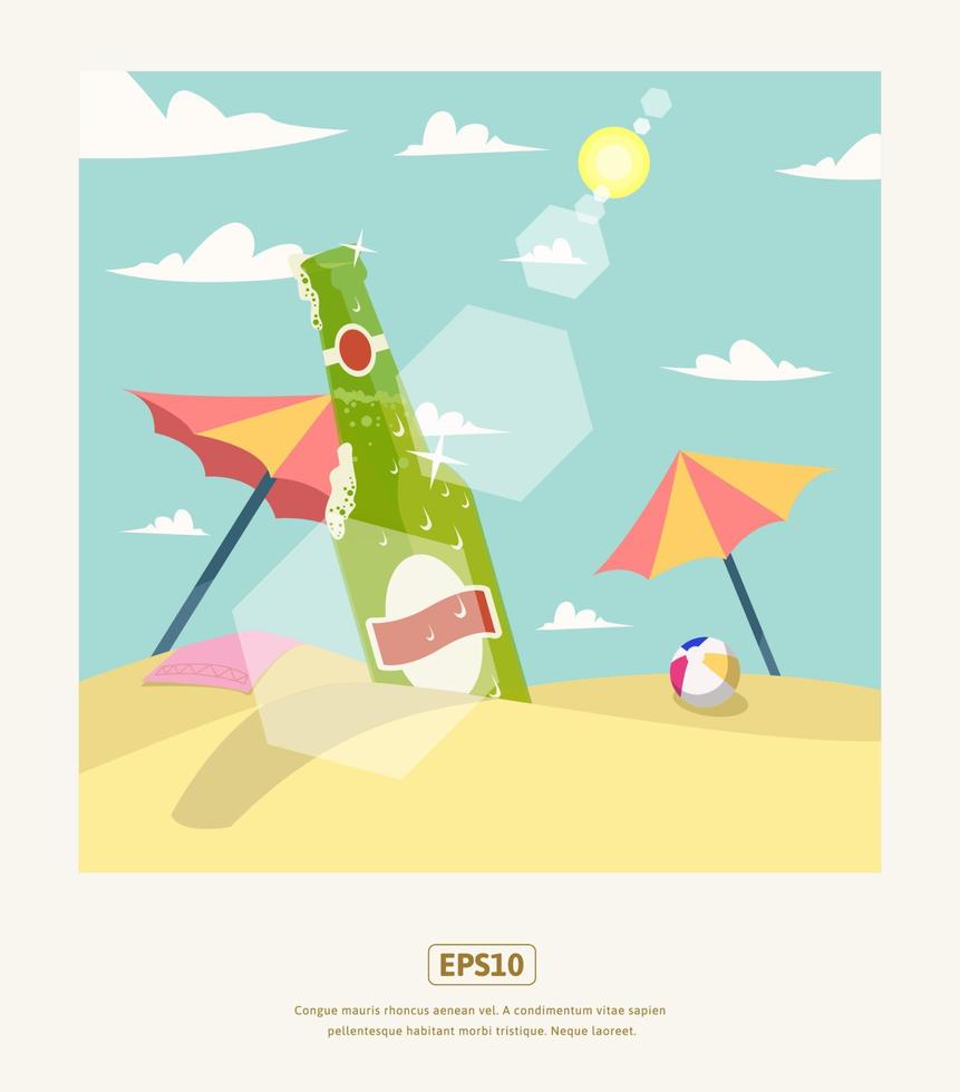 illustration plate d'été, avec boisson et parapluie vecteur