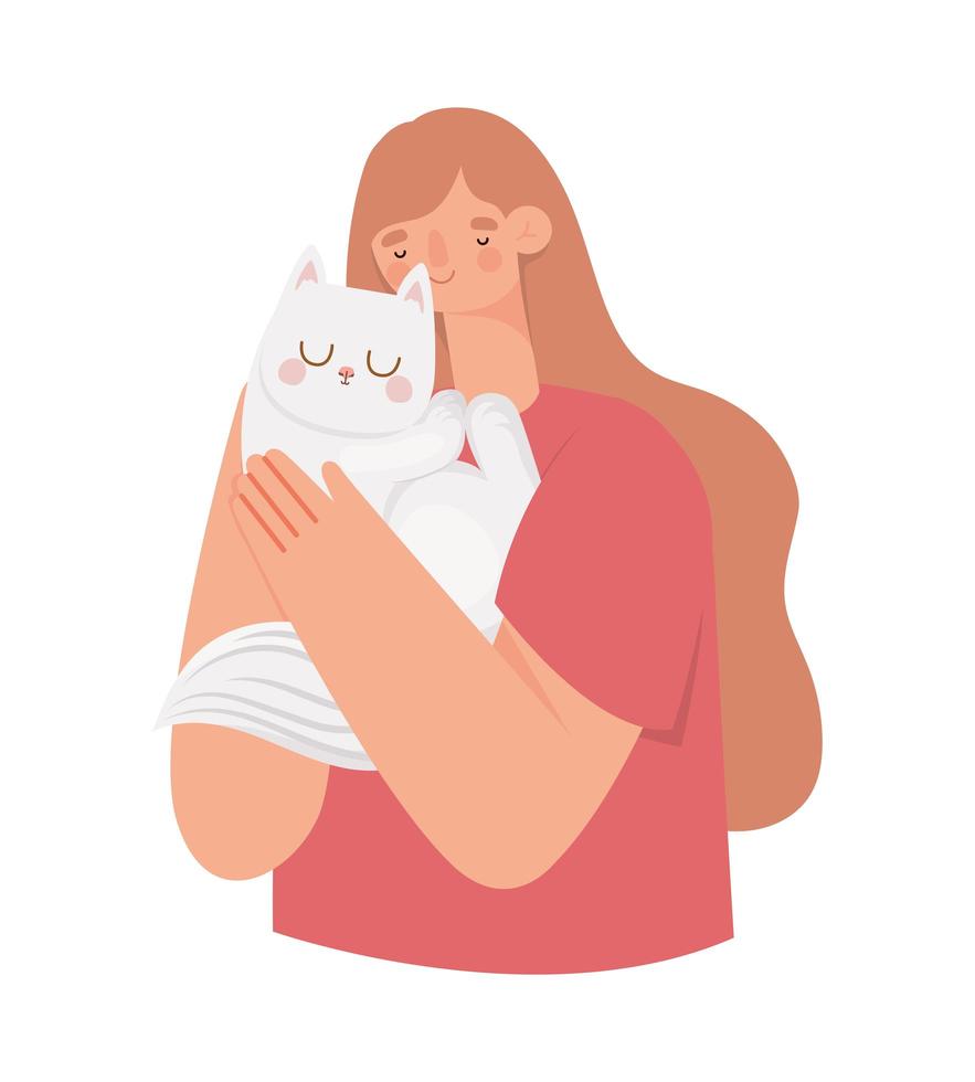 femme et chaton vecteur