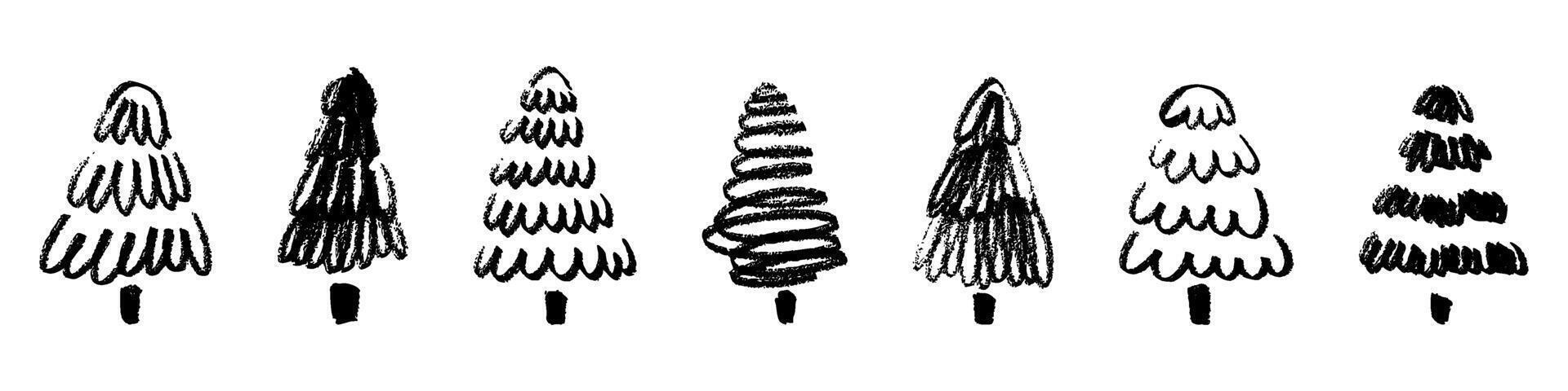 Noël arbre griffonnage, Facile esquissé ligne contour. Noël icône art. plat vecteur illustration isolé sur blanc Contexte.