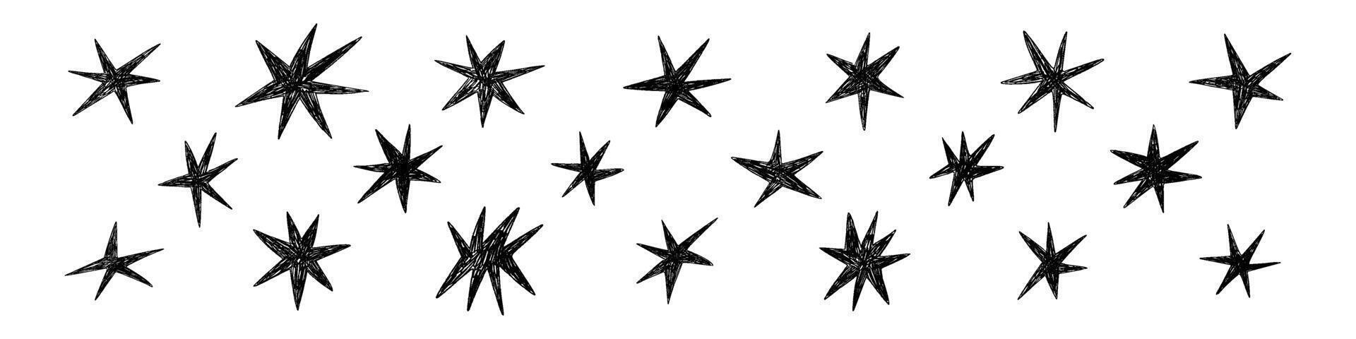 main tiré étoile Icônes avec crayon et pastel lignes. griffonnage et esquisser éléments. plat vecteur illustration isolé sur blanc Contexte.