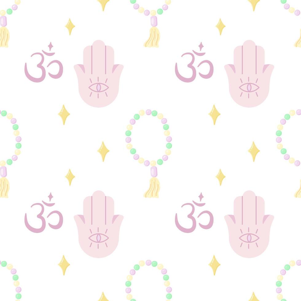 sans couture modèle de yoga, Hamsa et om symbole. pour votre en tissu ou conception vecteur