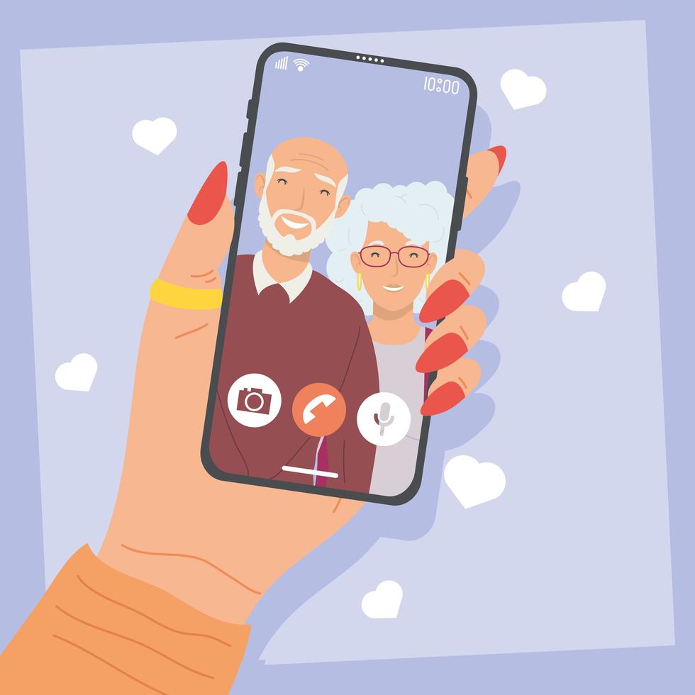 smartphone en appel vidéo avec les grands-parents vecteur