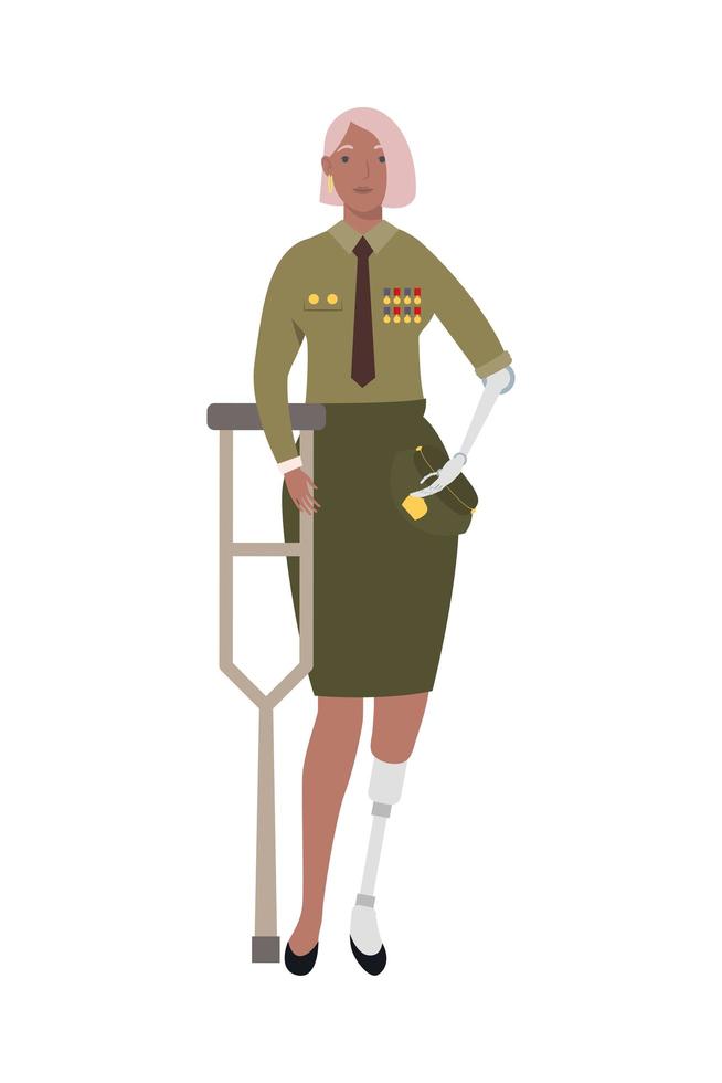femme vétéran avec prothèse de jambe et de bras vecteur