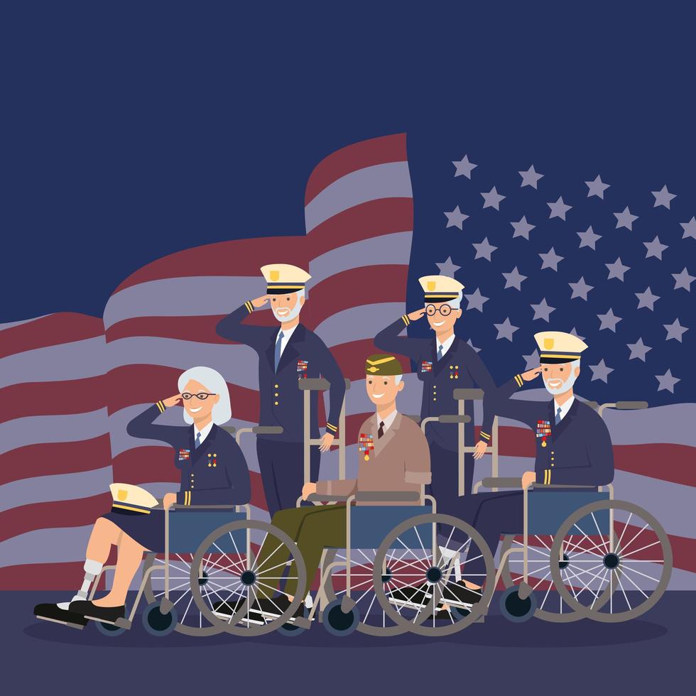 vétérans avec prothèses et fauteuils roulants vecteur