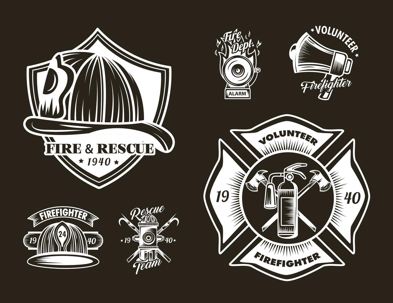 icônes de badges de pompier vecteur