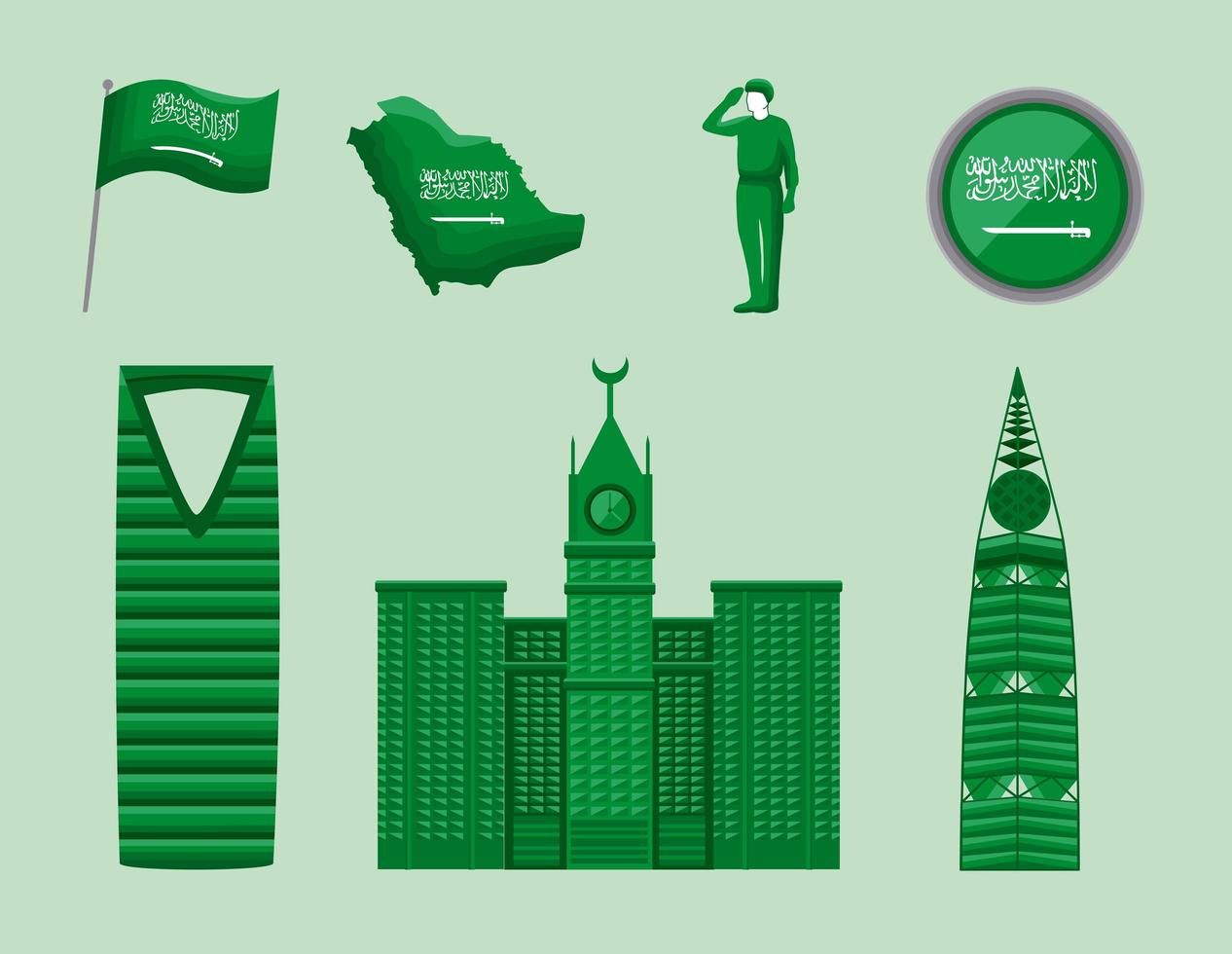 sept icônes de la fête nationale saoudienne vecteur
