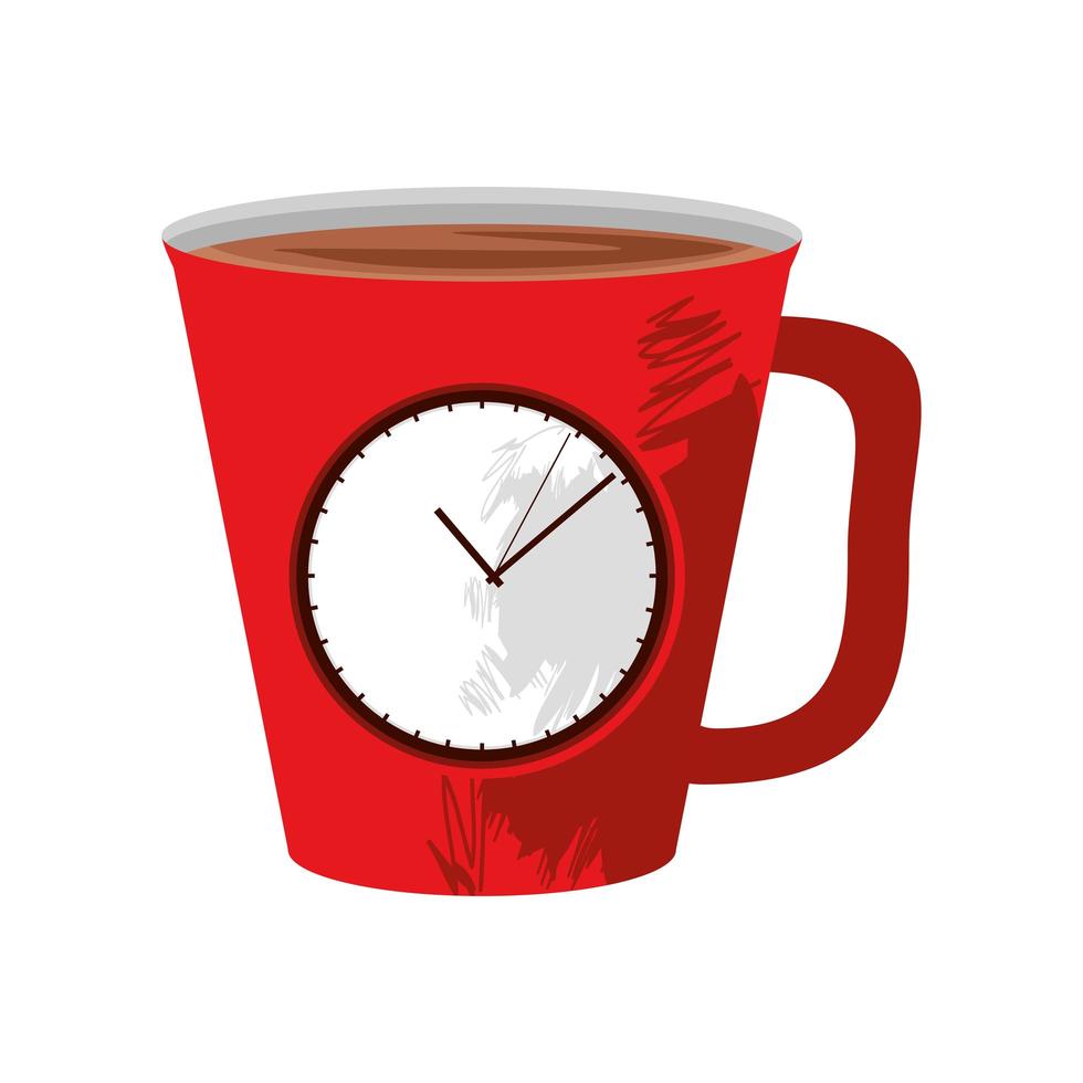 heure d'horloge sur la tasse de café vecteur