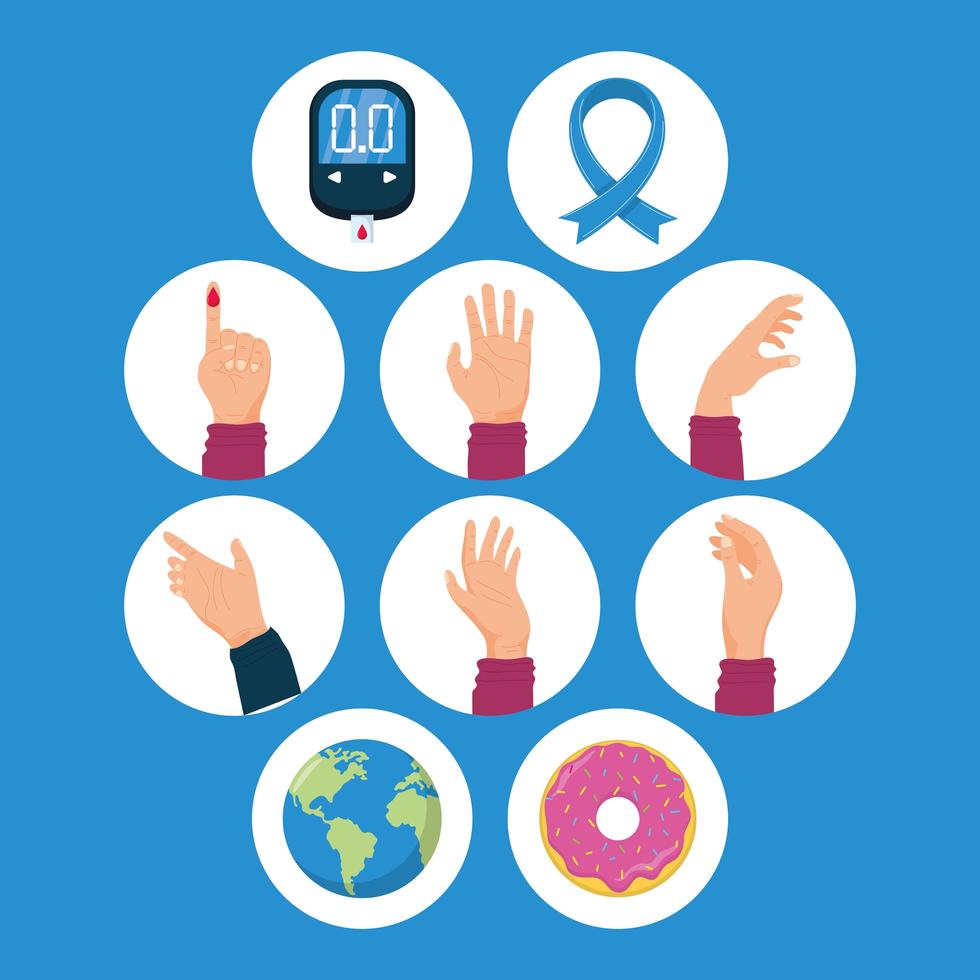 dix icônes de la journée mondiale du diabète vecteur