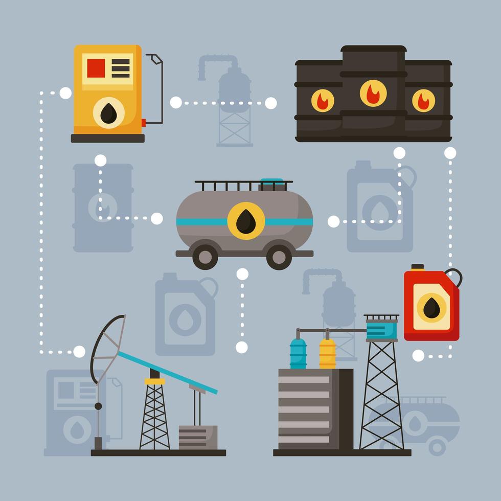 industrie pétrolière six icônes vecteur