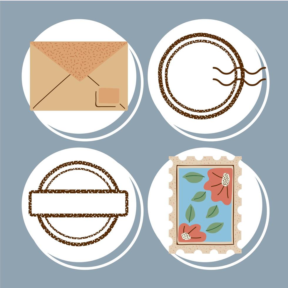 quatre icônes de service postal vecteur