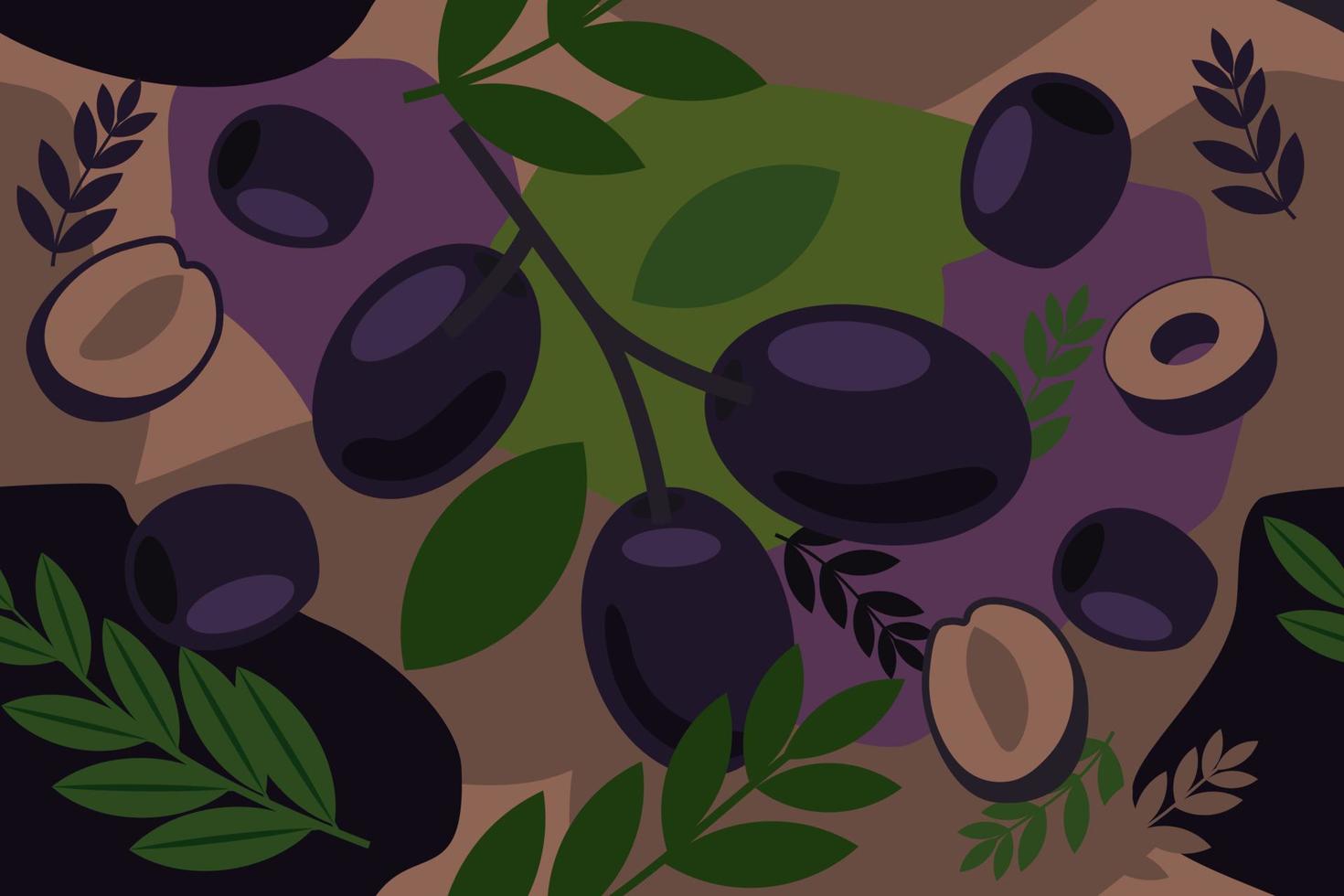 Éléments harmonieux d'olive noire motif abstrait vecteur conception de fond