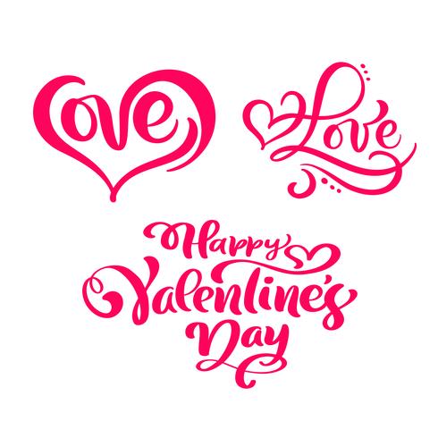 Ensemble de texte de calligraphie rouge &quot;Happy Valentine&#39;s Day&quot; et &quot;Love&quot; vecteur