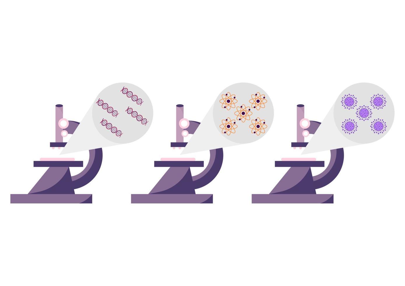 illustration au microscope avec trois types de micro-objets vecteur