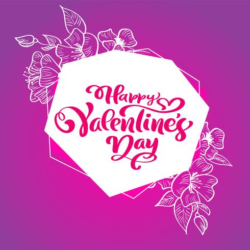 Calligraphie phrase Happy Valentine&#39;s Day avec des fioritures et des coeurs vecteur