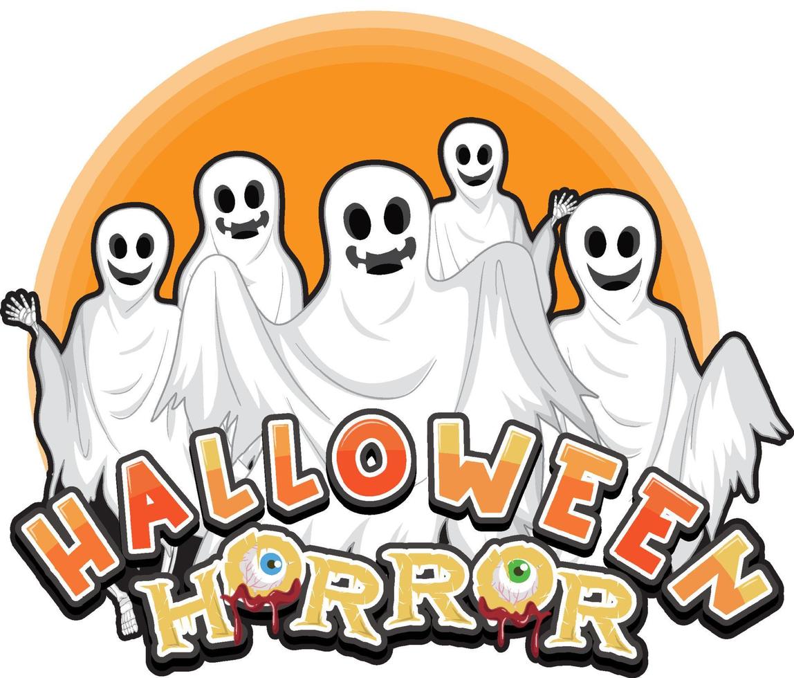 mot d'horreur halloween avec logo fantôme vecteur