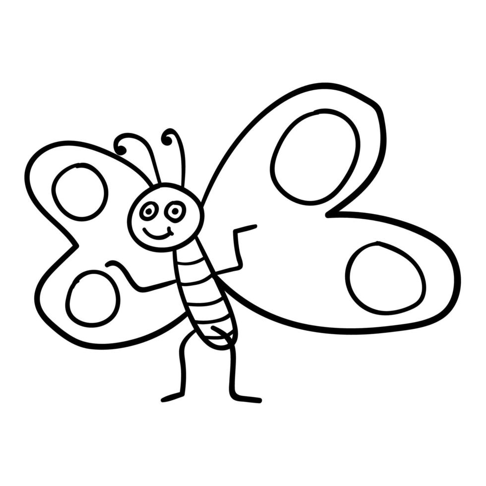 dessin animé doodle papillon isolé sur fond blanc. vecteur